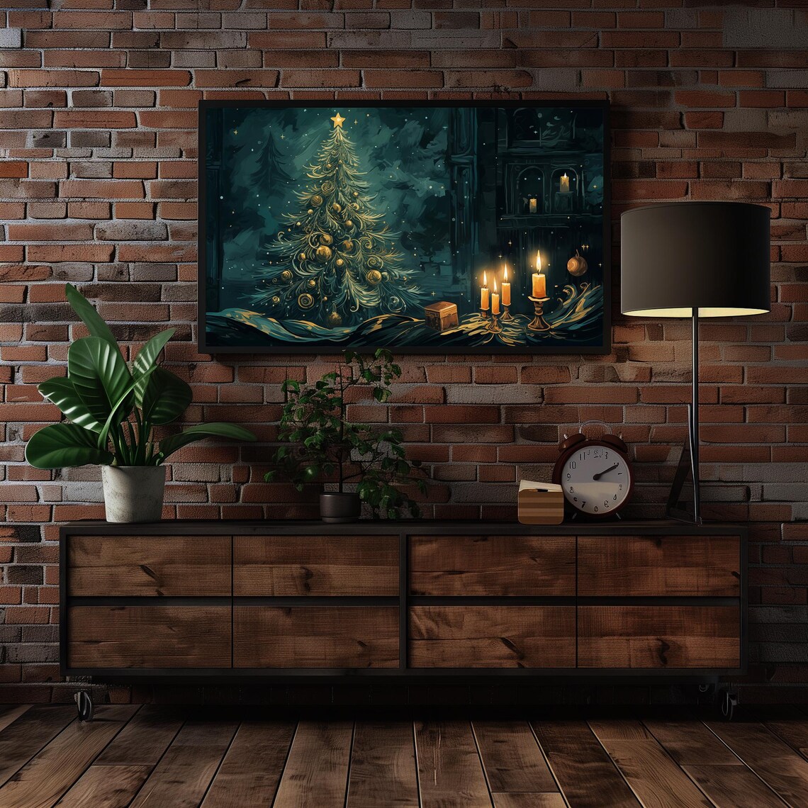 Christmas Still Life With Candles Small Tree Gifts And Moonlit Night Poster - Image 4