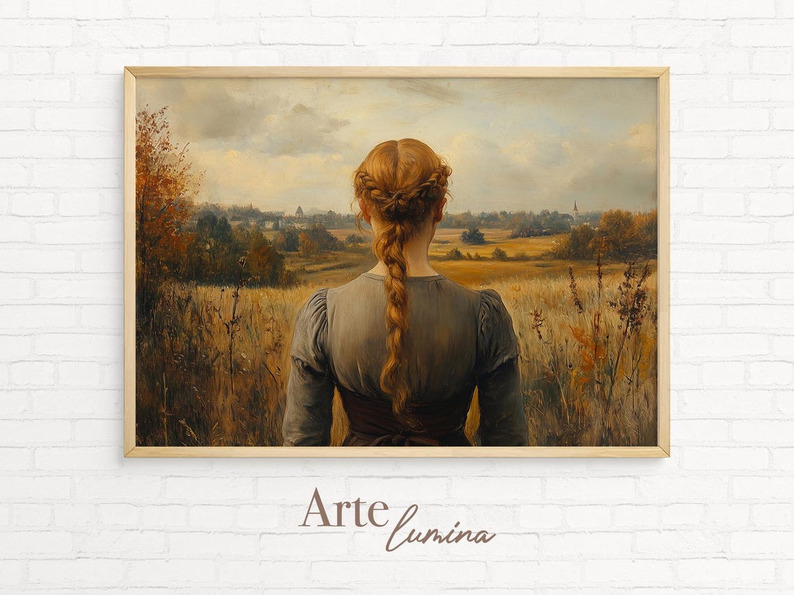 Braided Girl Gazing Over Autumn Fields Classical Painting Poster - Image 7
