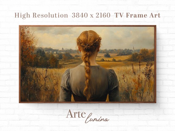 Girl With Braided Red Hair Overlooking Autumn Valley Vintage Oil Poster