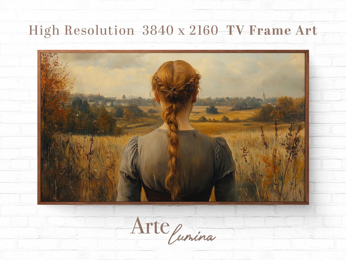 Girl With Braided Red Hair Overlooking Autumn Valley Vintage Oil Poster