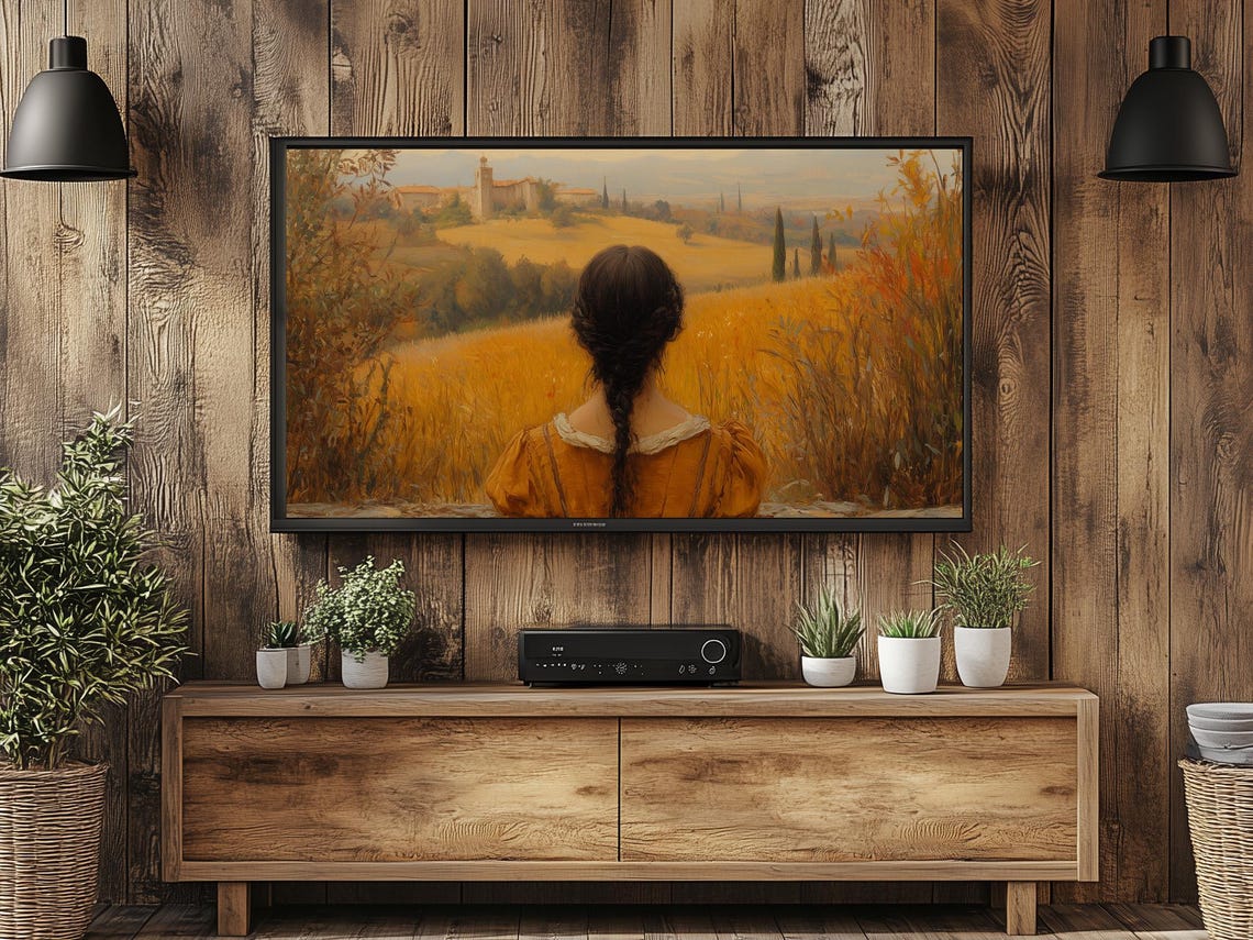 Girl Overlooking Golden Countryside With Distant Village Poster - Image 5