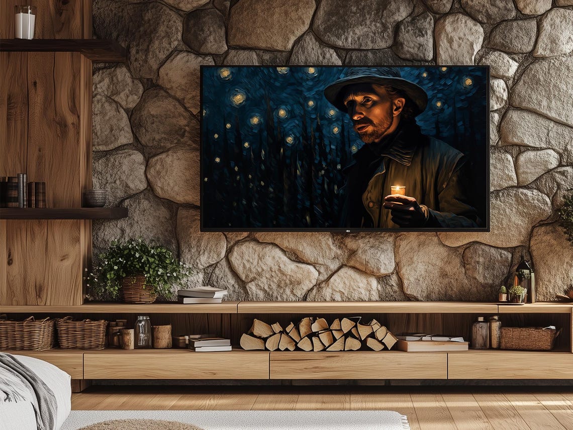 Van Gogh Inspired Starry Night Man With Candle Swirling Sky Art Poster - Image 7
