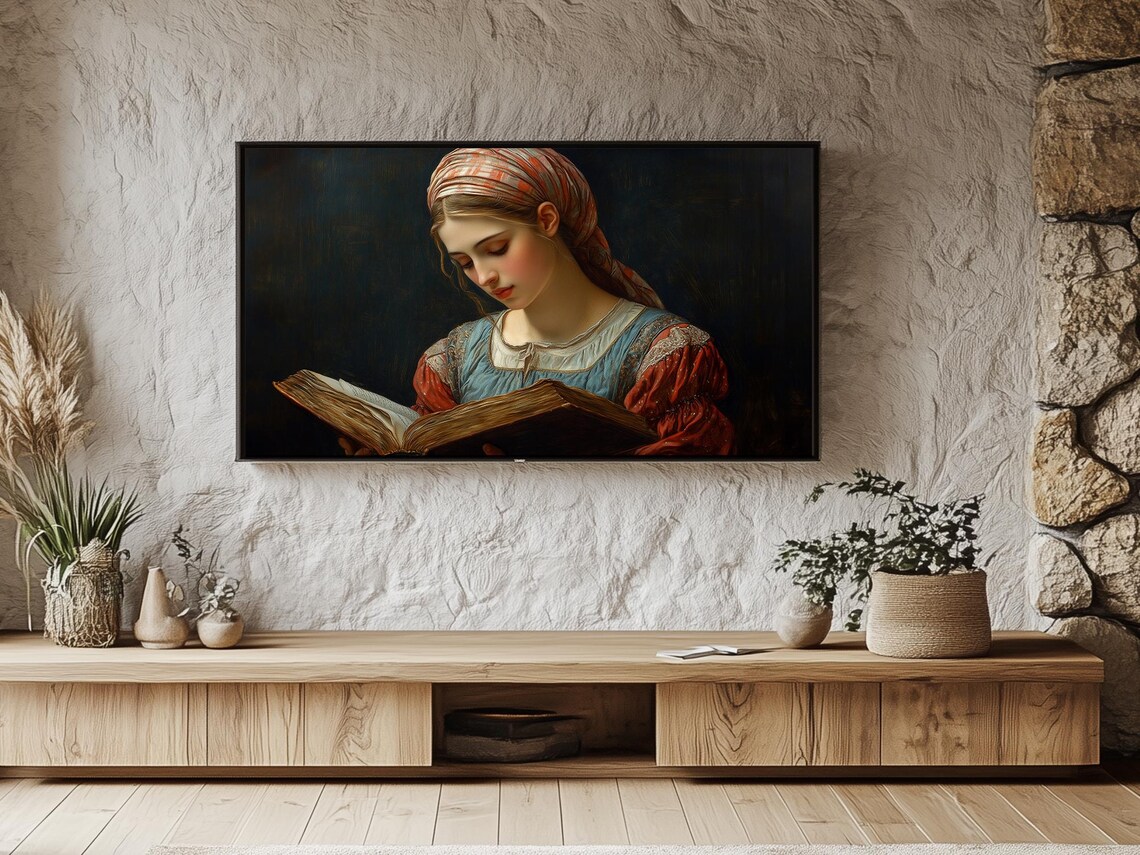 Young Woman Reading Old Book In Headscarf Vintage Portrait Style Poster - Image 5