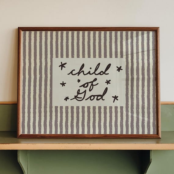 Child Of God Print Christian Nursery Decor Neutral Striped Poster Retro Biblical Wall Art Digital Download Horizontal
