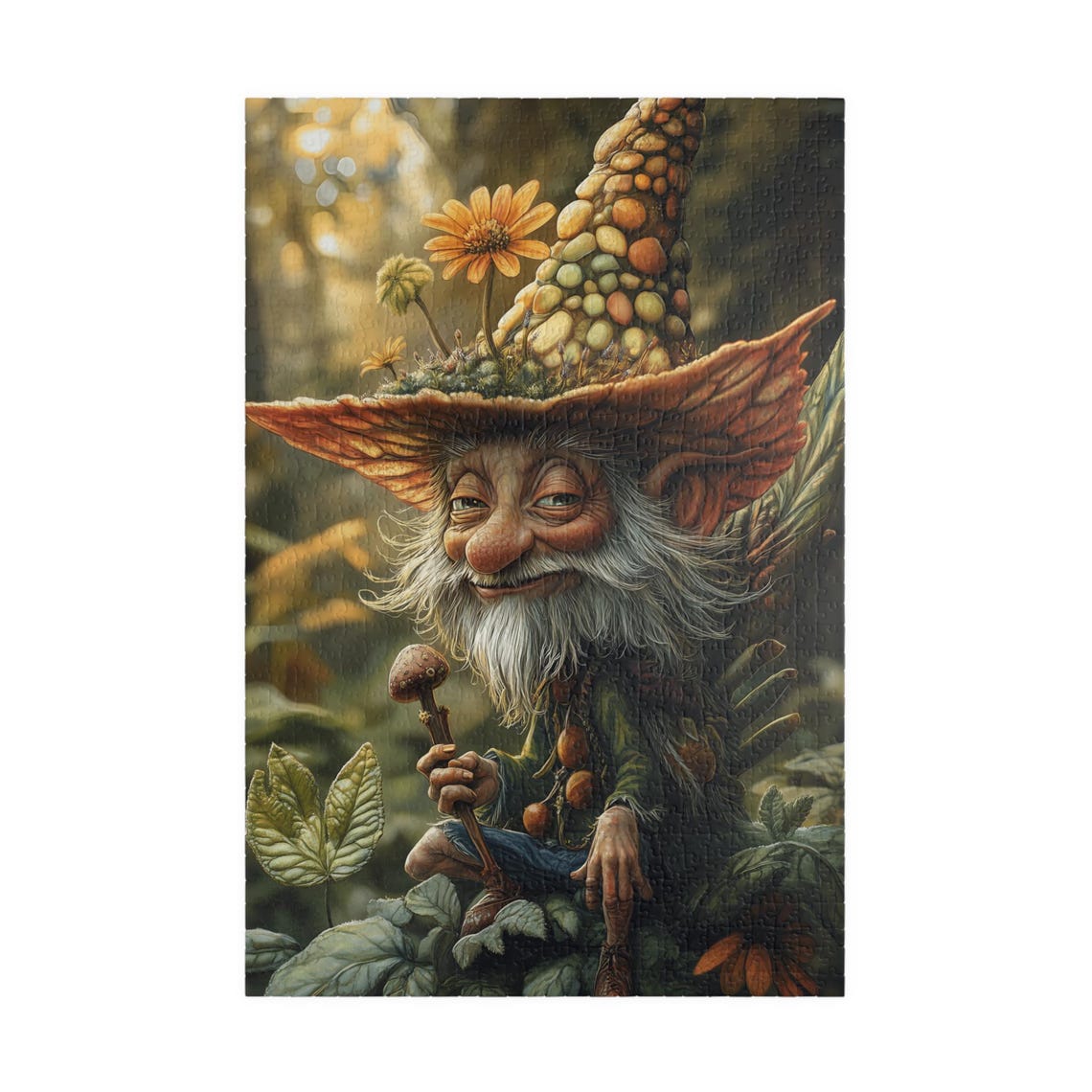 Smiling Forest Gnome Wearing a Pebble-Covered Mushroom Hat Poster - Image 4