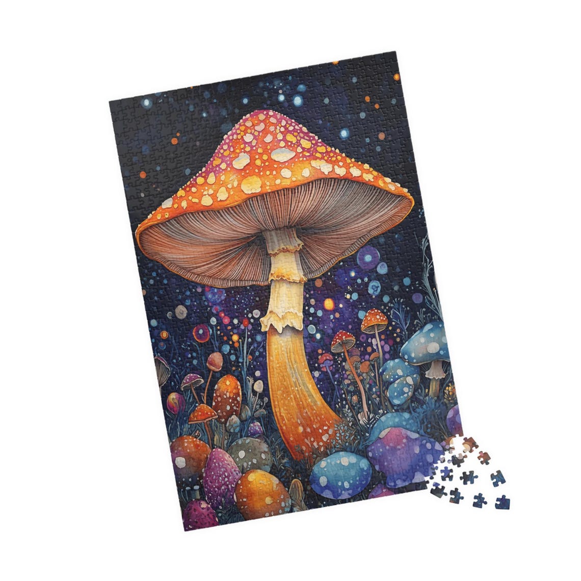 Glowing Red Capped Mushroom in a Magical Night Forest Poster - Image 5