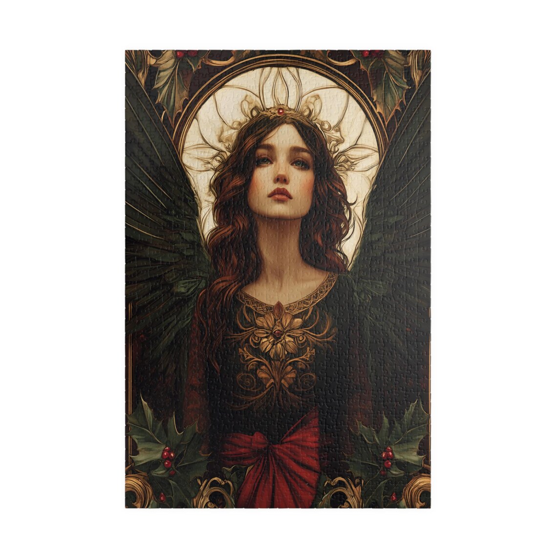 Dark Angel Black Wings Golden Halo Holly Berries Goth Poster - Image 3