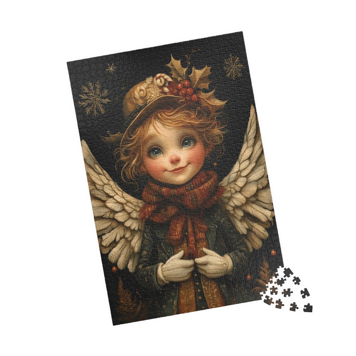 Sweet Angel Child Holly Berry Hat Red Scarf Snowflake Poster - Image 4