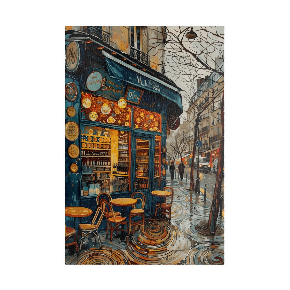Rainy Paris Street Cafe Bistro Corner Cobblestone Art Poster - Image 3