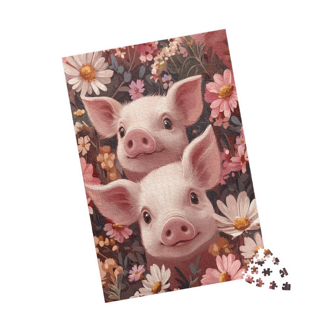 Two Baby Pigs Wildflower Meadow Cute Piglet Floral Art Poster - Image 4