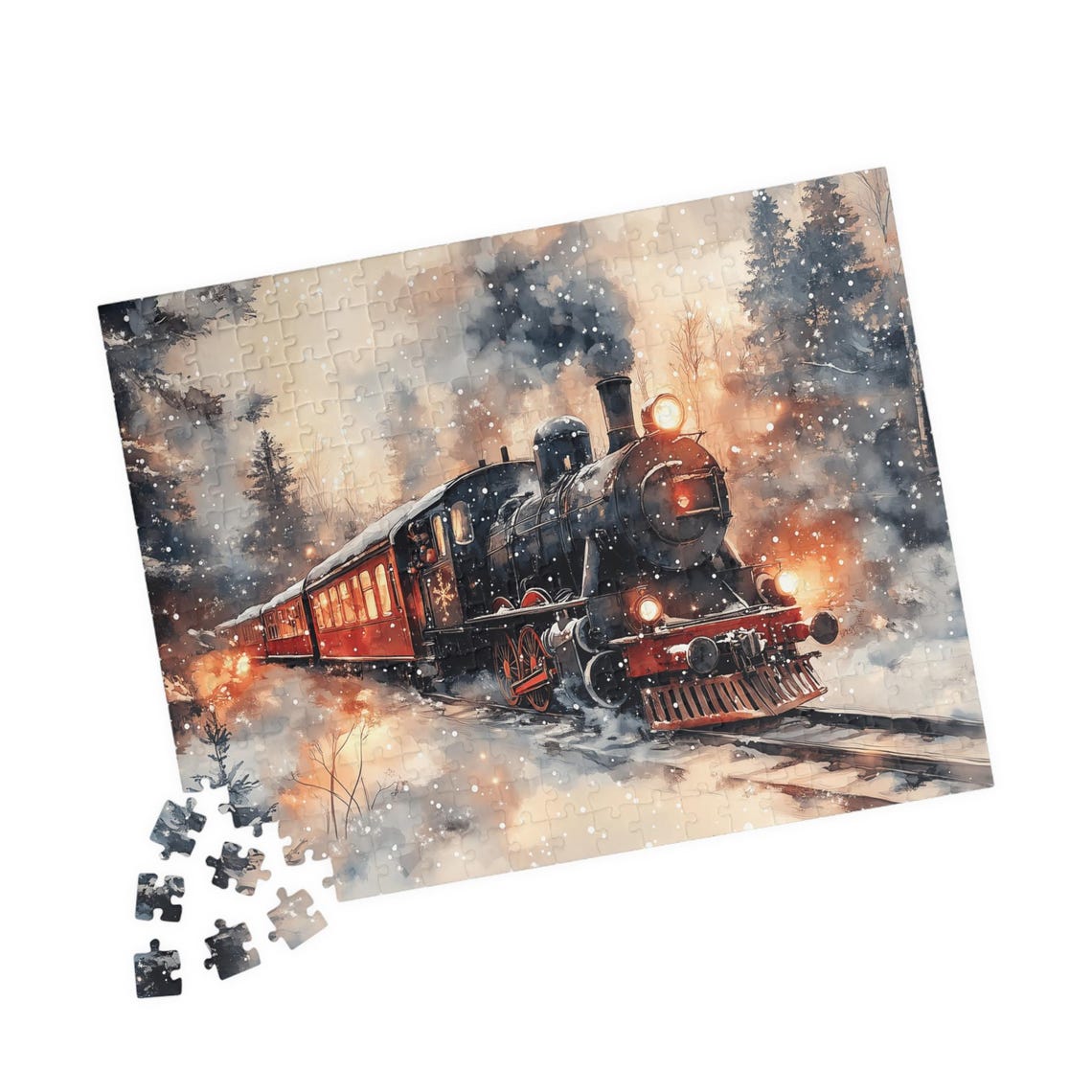 Classic Black Steam Train Steaming Through Winter Snowfall Poster - Image 2