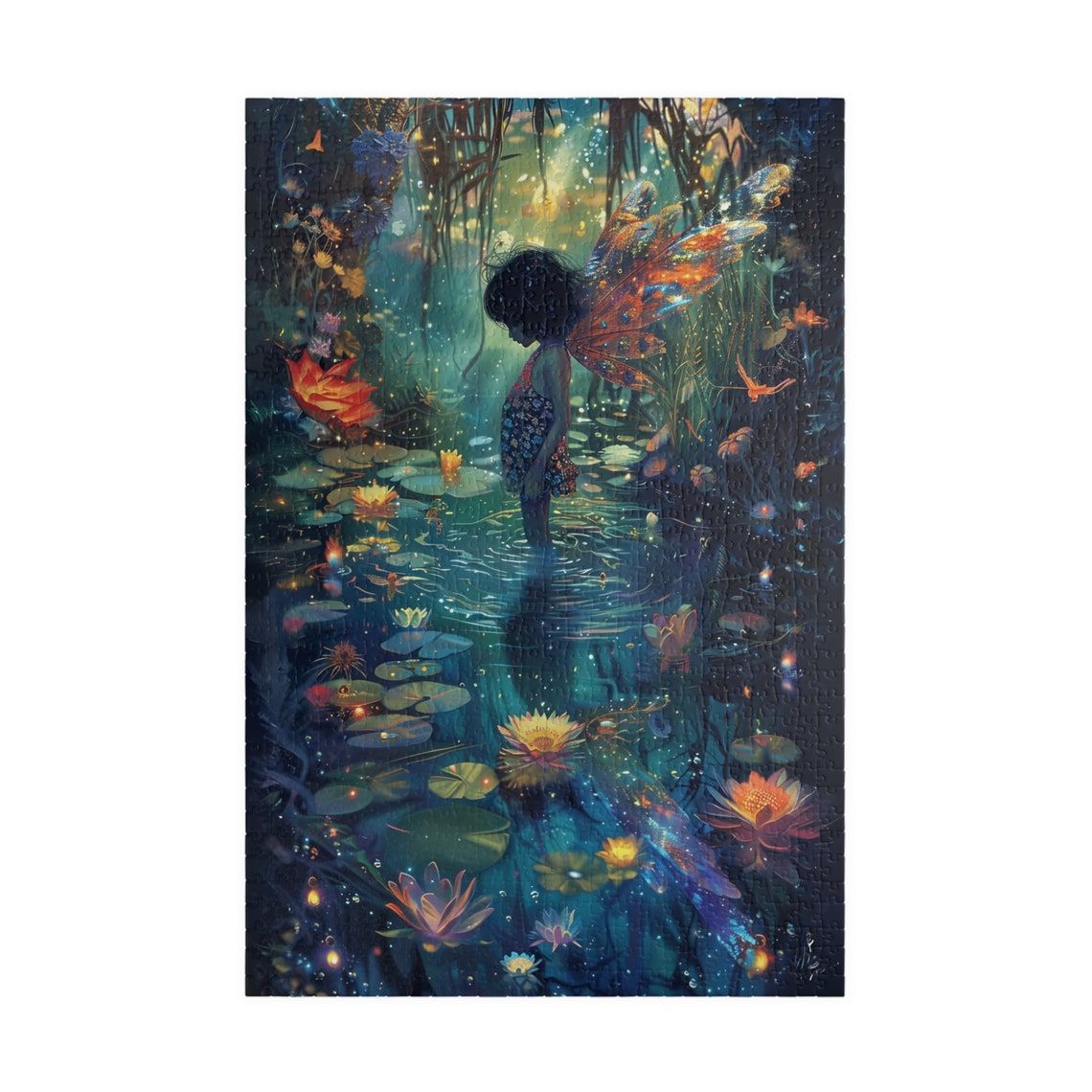 Glowing Fairy Standing In Moonlit Lily Pond Night Magic Art Poster - Image 3