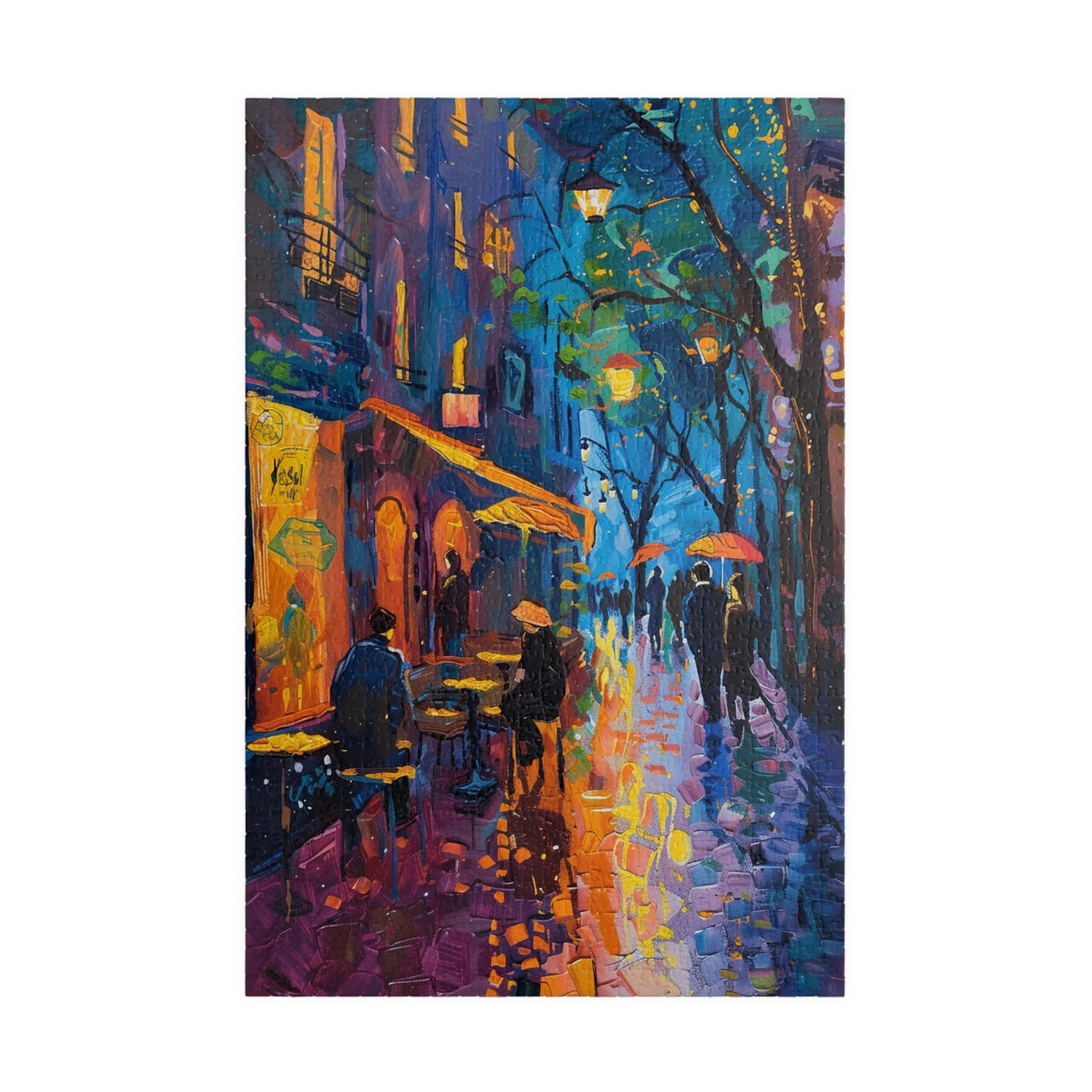 Rainy Paris Street With Umbrellas Impressionist Night Art Poster - Image 3
