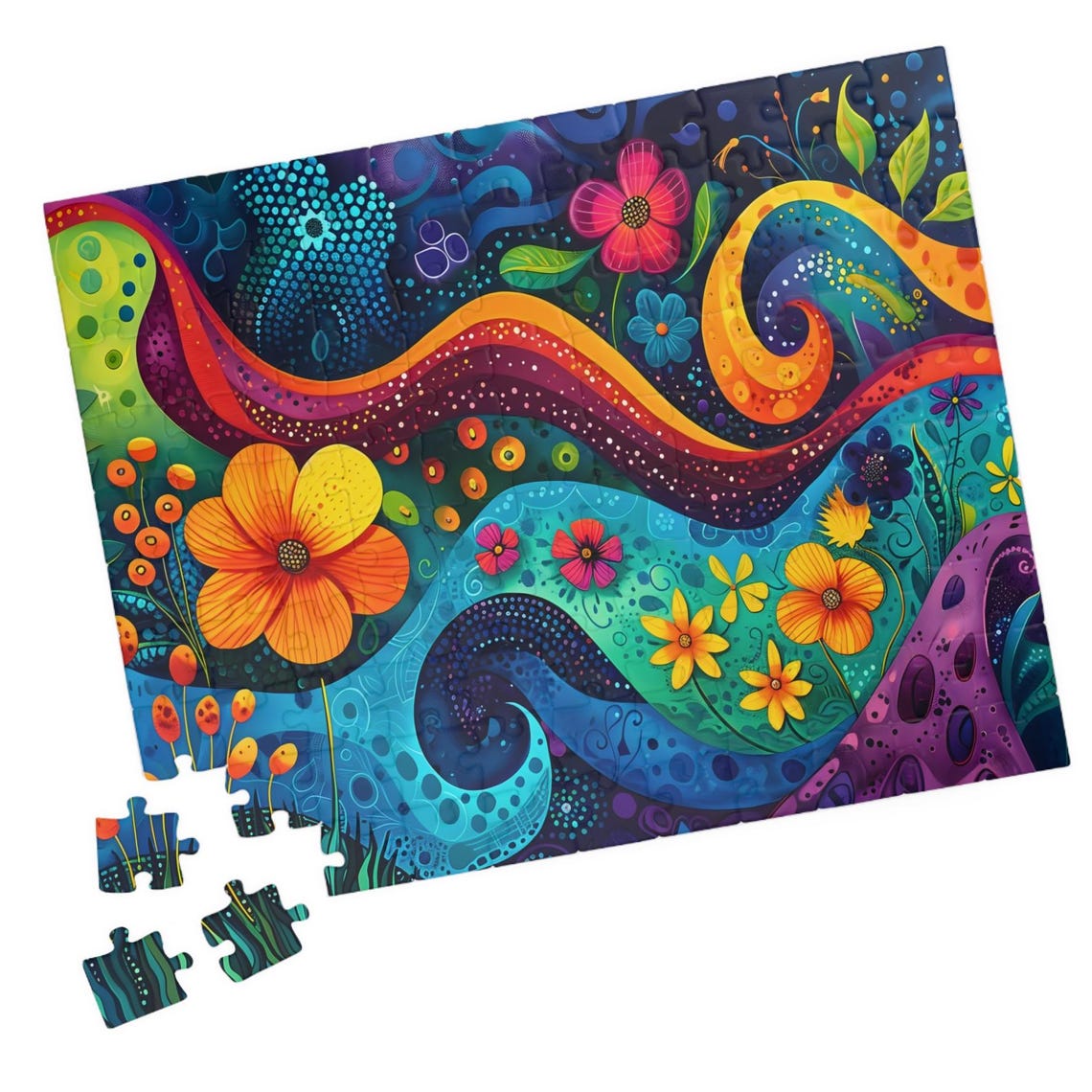 Joyful Rainbow Floral Abstract With Flowing Waves Art Poster