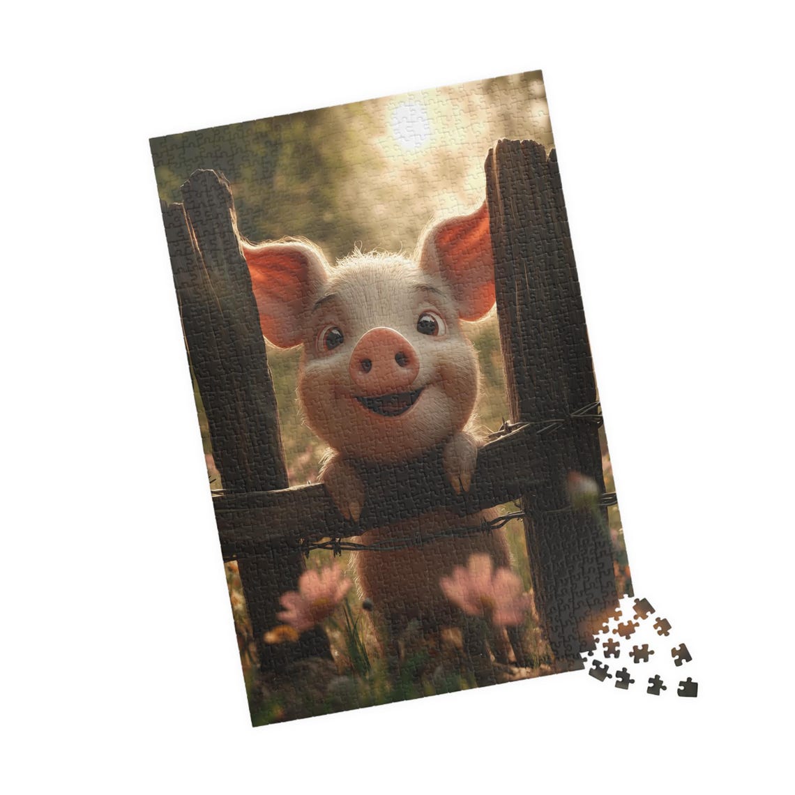 Baby Pig at Farm Fence Sunset Cute Piglet Country Art Poster - Image 4