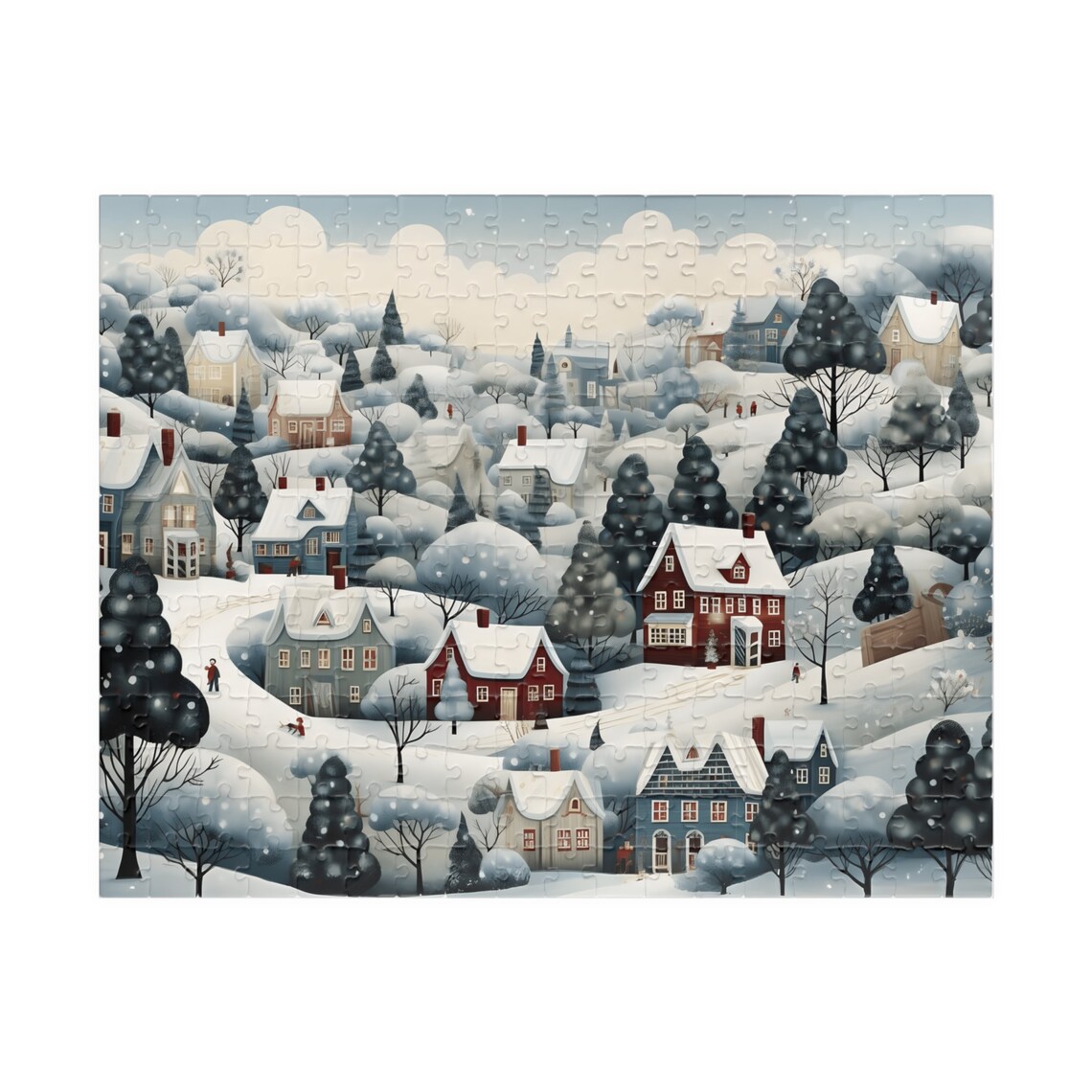 Winter Town Contemporary Folk Art Art Print - Image 5