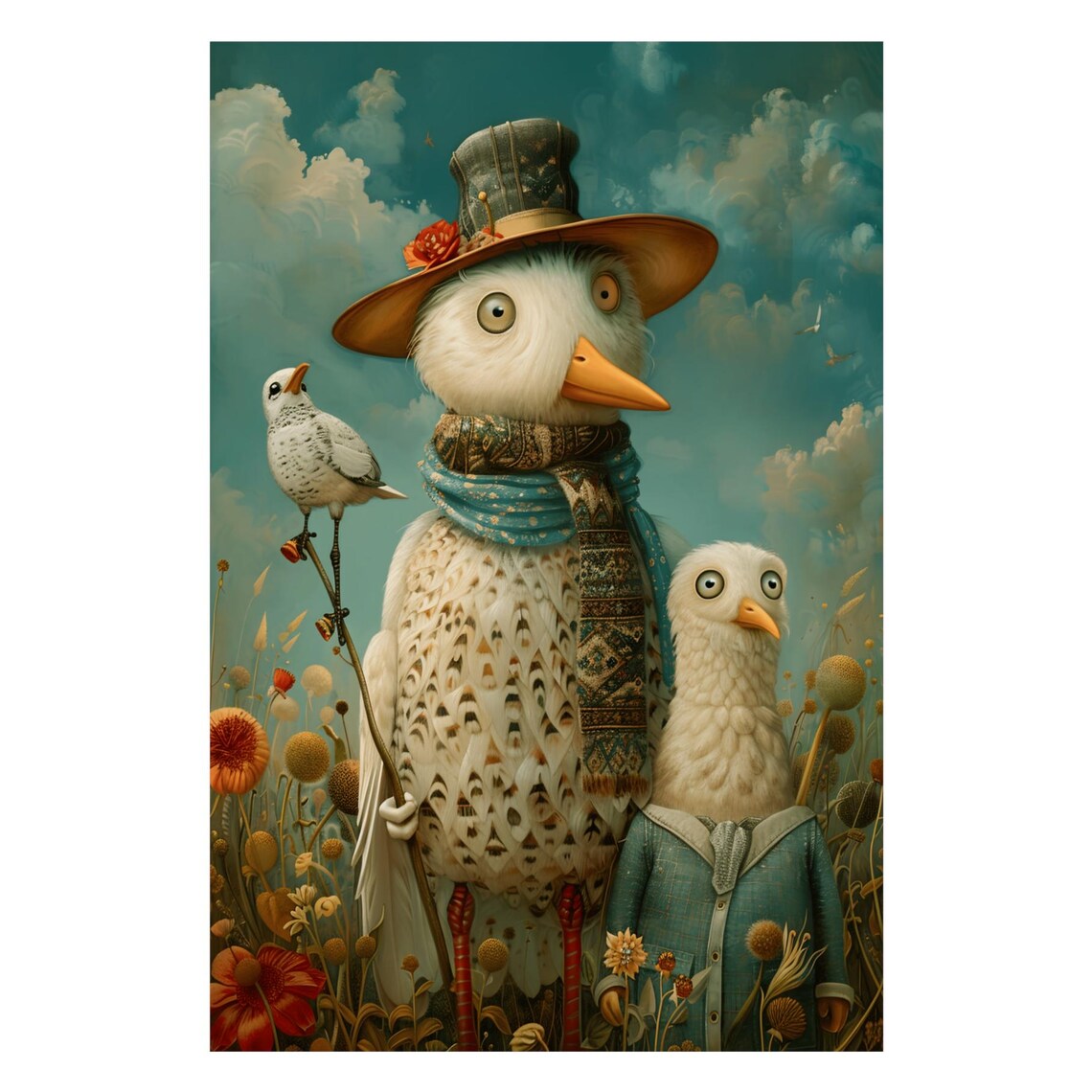 Dressed Bird Family With Top Hat And Scarf Wildflower Poster - Image 4