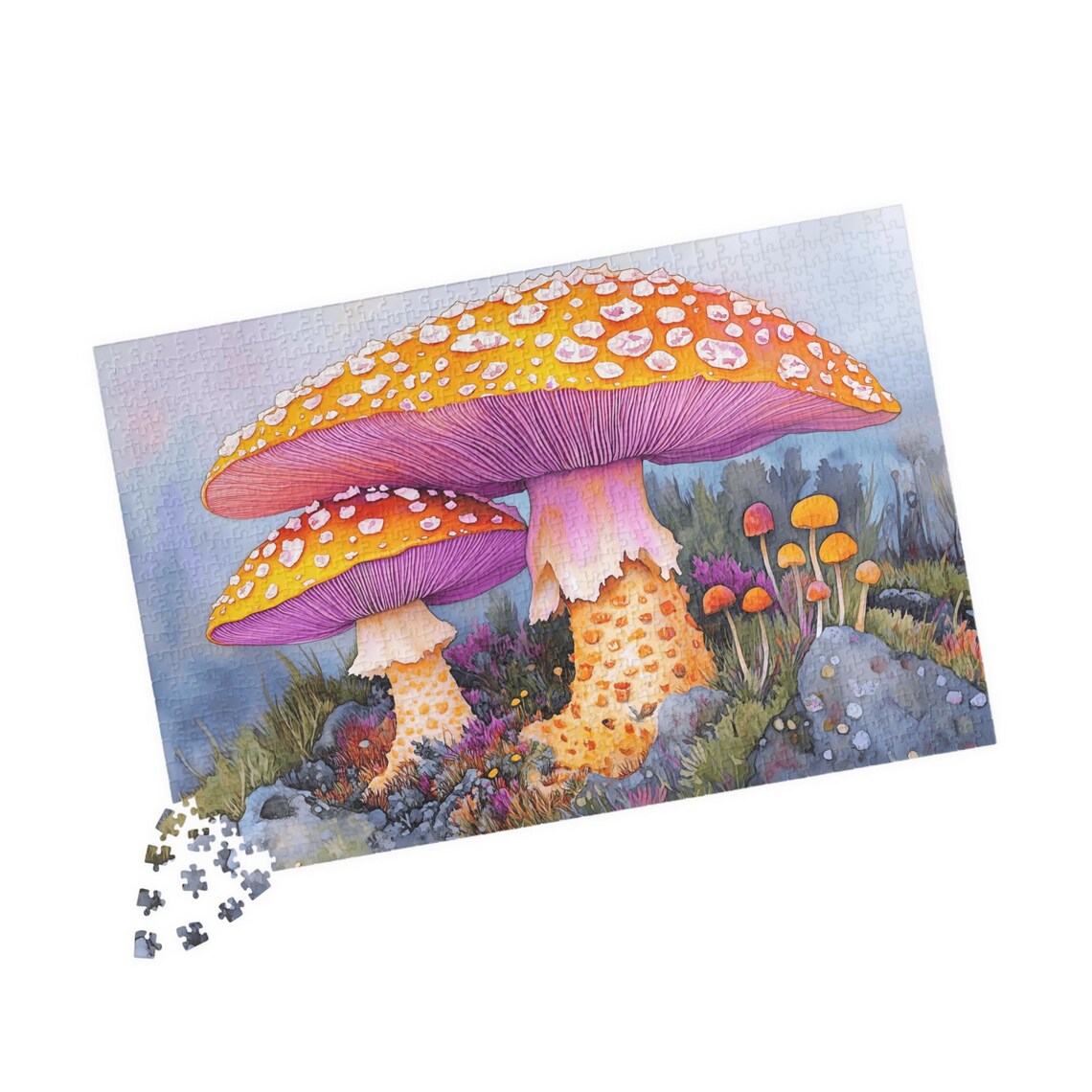 Orange and Purple Watercolor Fly Agaric Mushrooms Garden Art Print - Image 4