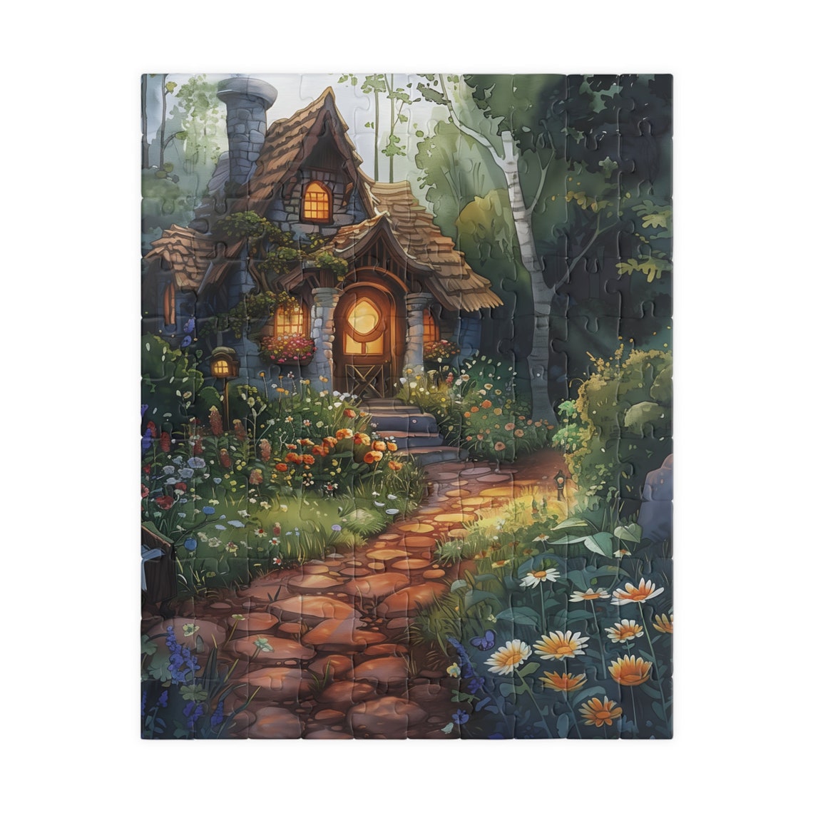 Watercolor Country House Thatched Roof Forest Garden Path Poster - Image 2