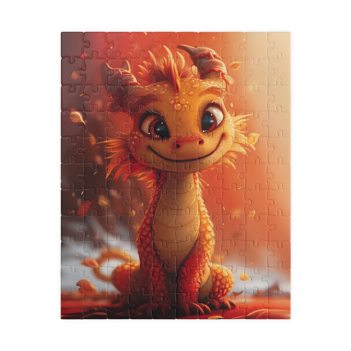 Cute Smiling Baby Dragon Playing Among Glowing Autumn Leaves Poster - Image 2