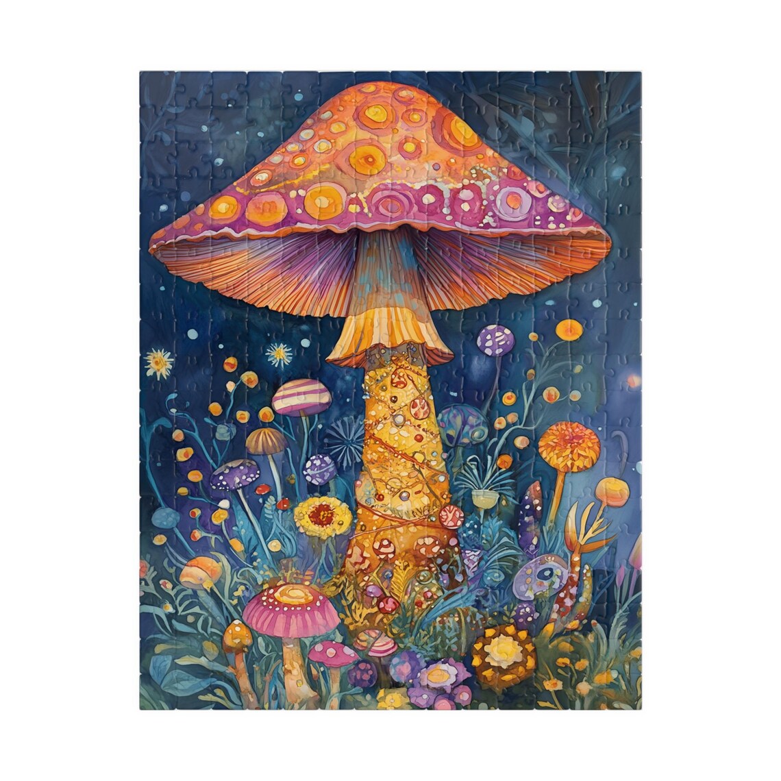 Giant Orange Mushroom Glowing In A Starry Night Wildflower Meadow Poster - Image 5