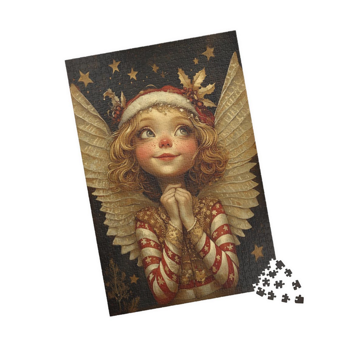 Little Angel Girl in Red Nightcap With Gold Wings Starry Night Poster - Image 4