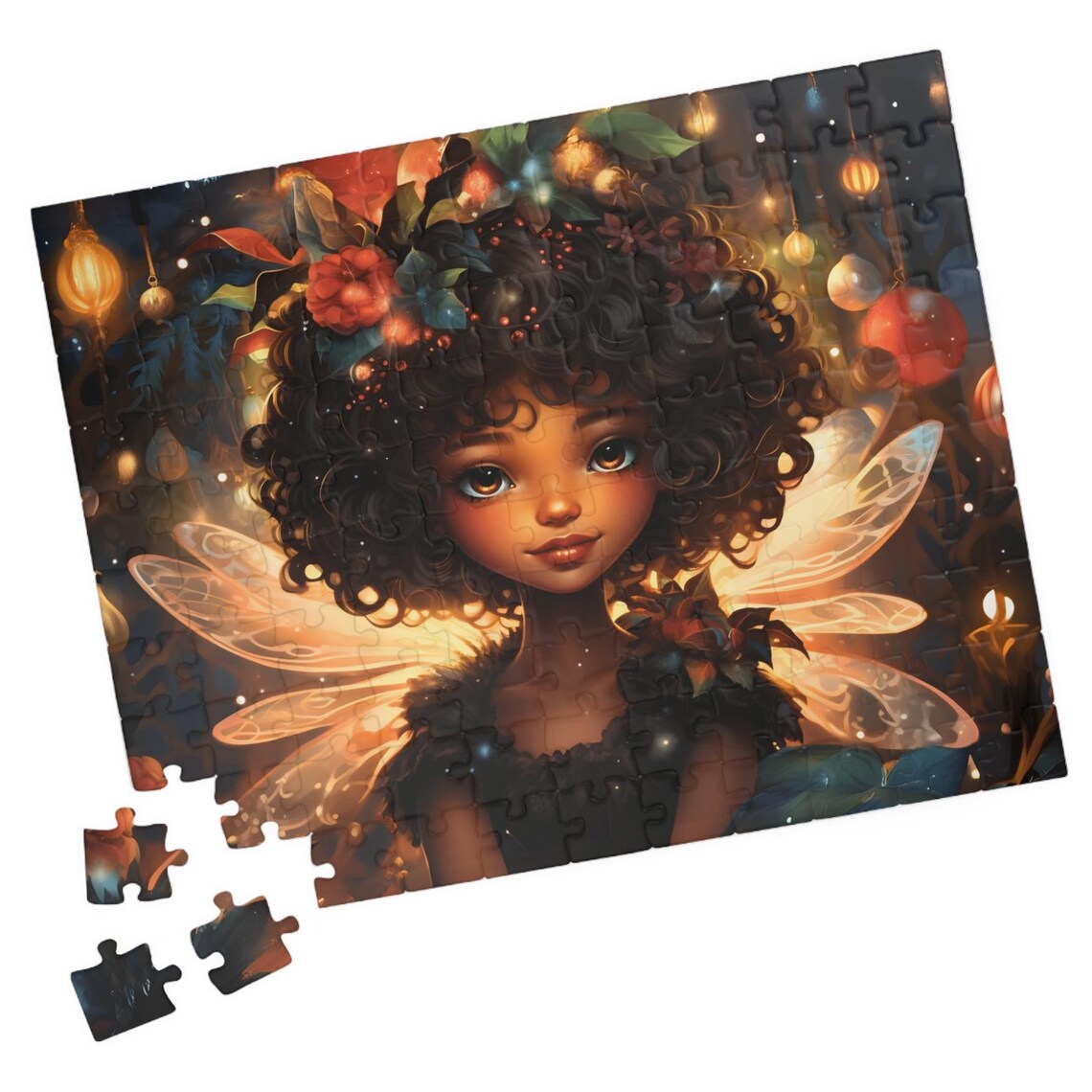 Glowing Holiday Fairy Girl with Flower Crown and Lantern Light Poster