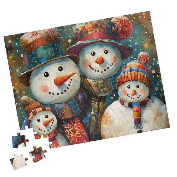 Whimsical Snowman Family Jigsaw Puzzle Great Gift For Holidays Birthdays Get Well And Nursing Homes Tech Free Family Fun Activity