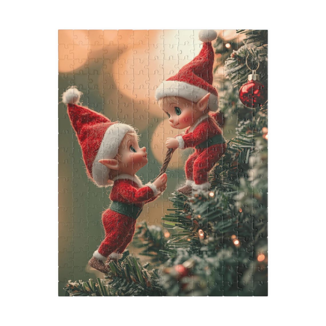 Two Cute Christmas Elves Pulling Garland On A Tree Art Print - Image 5