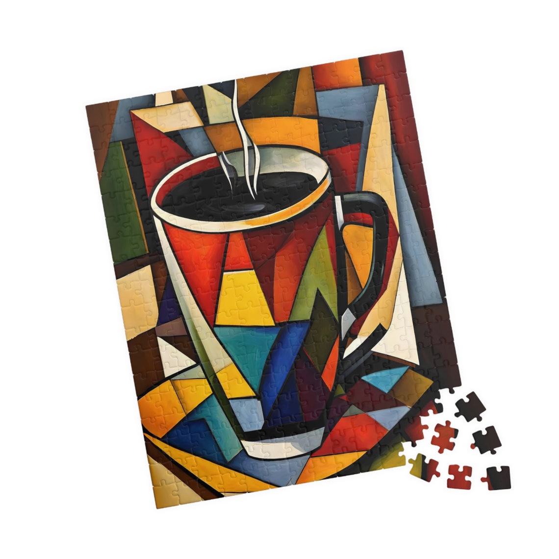Cubist Red Coffee Cup Still Life in Bold Geometric Style Art Print - Image 4