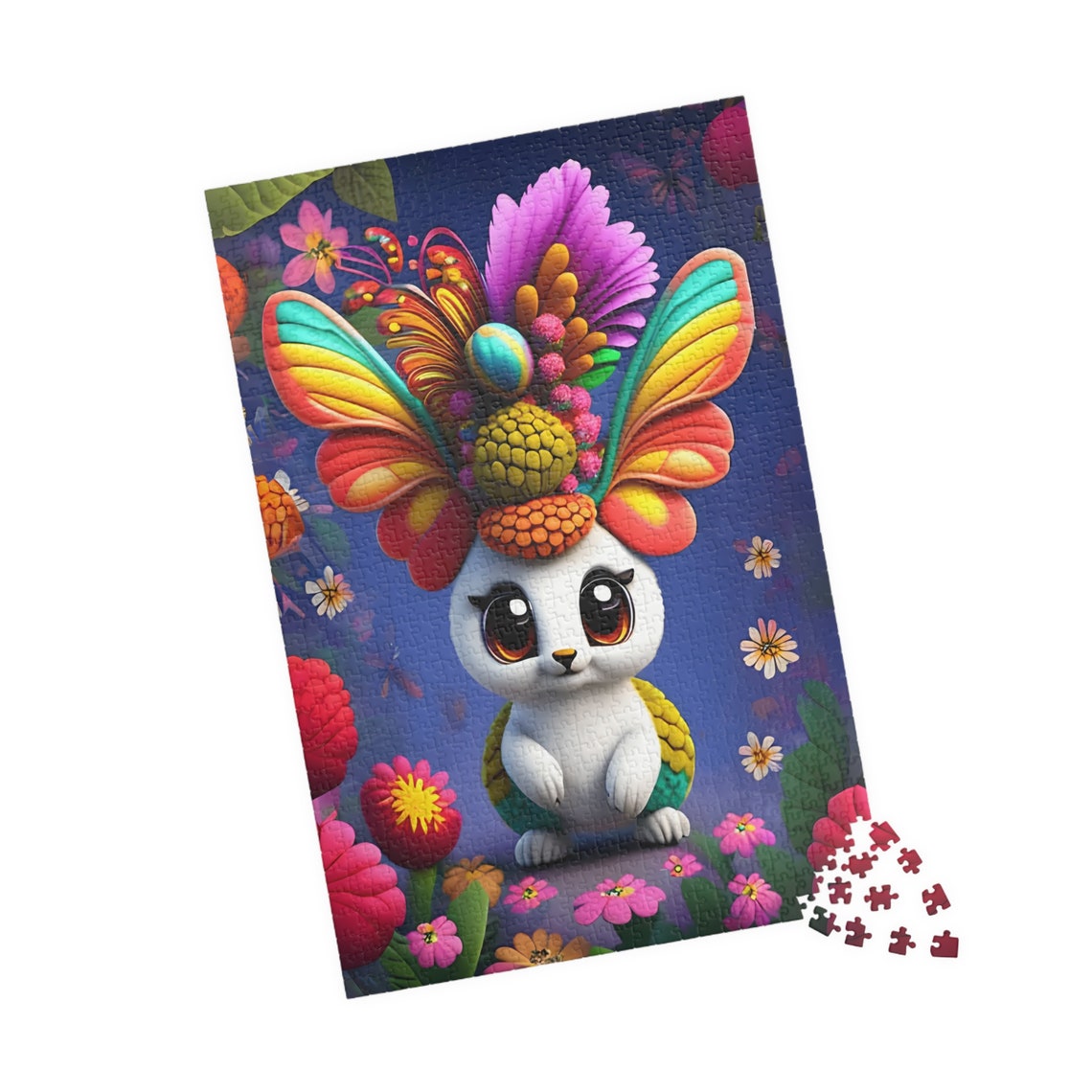 Cute White Bunny Wearing A Rainbow Fairy Wing Headdress Poster - Image 4