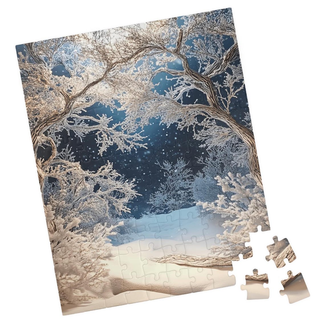 Frosted Winter Forest with Ice Covered Trees Starry Night Poster