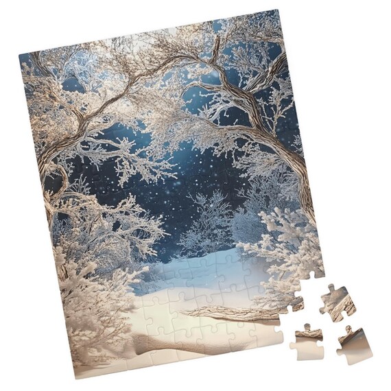 Frosted Winter Forest with Ice Covered Trees Starry Night Poster