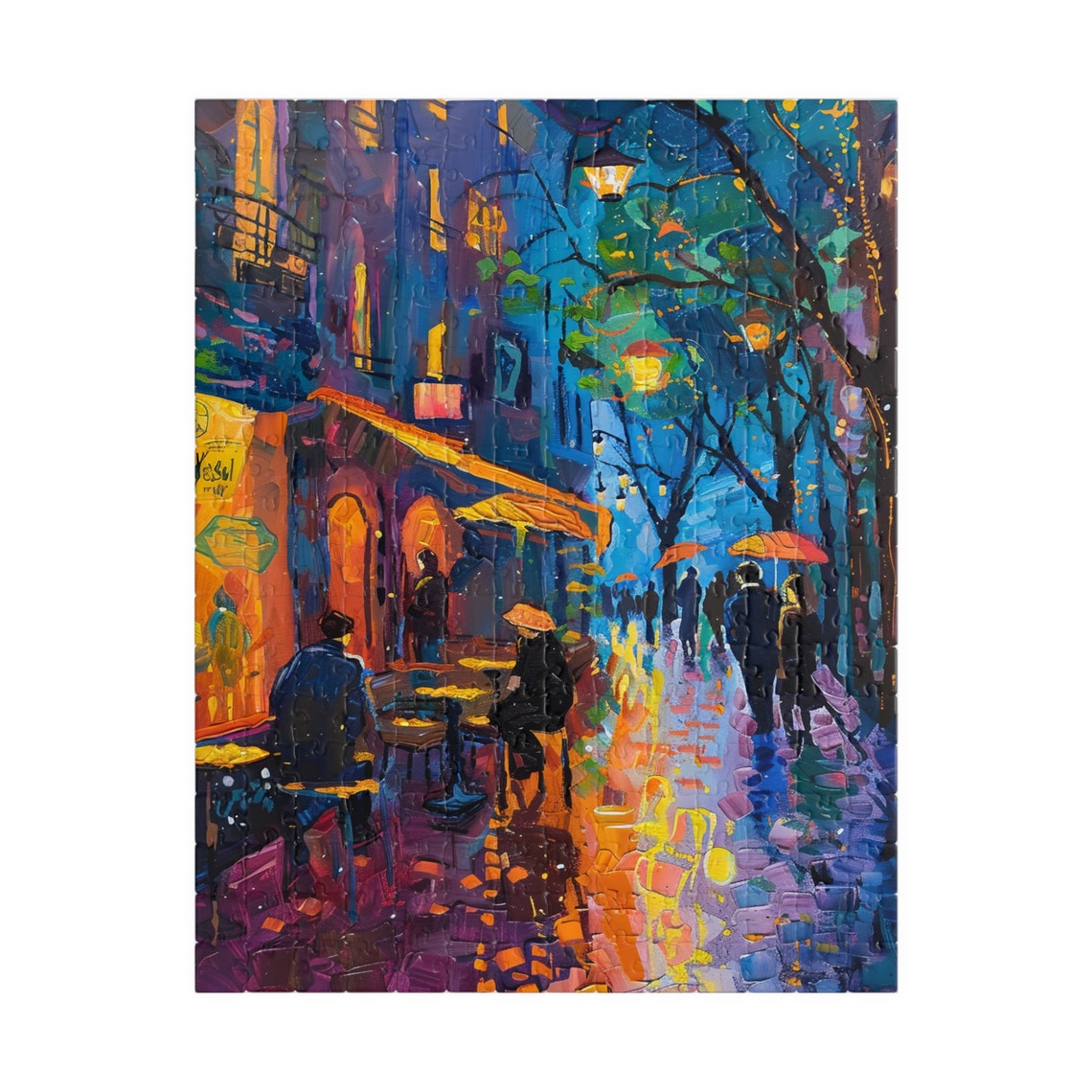 Rainy Paris Street With Umbrellas Impressionist Night Art Poster - Image 2