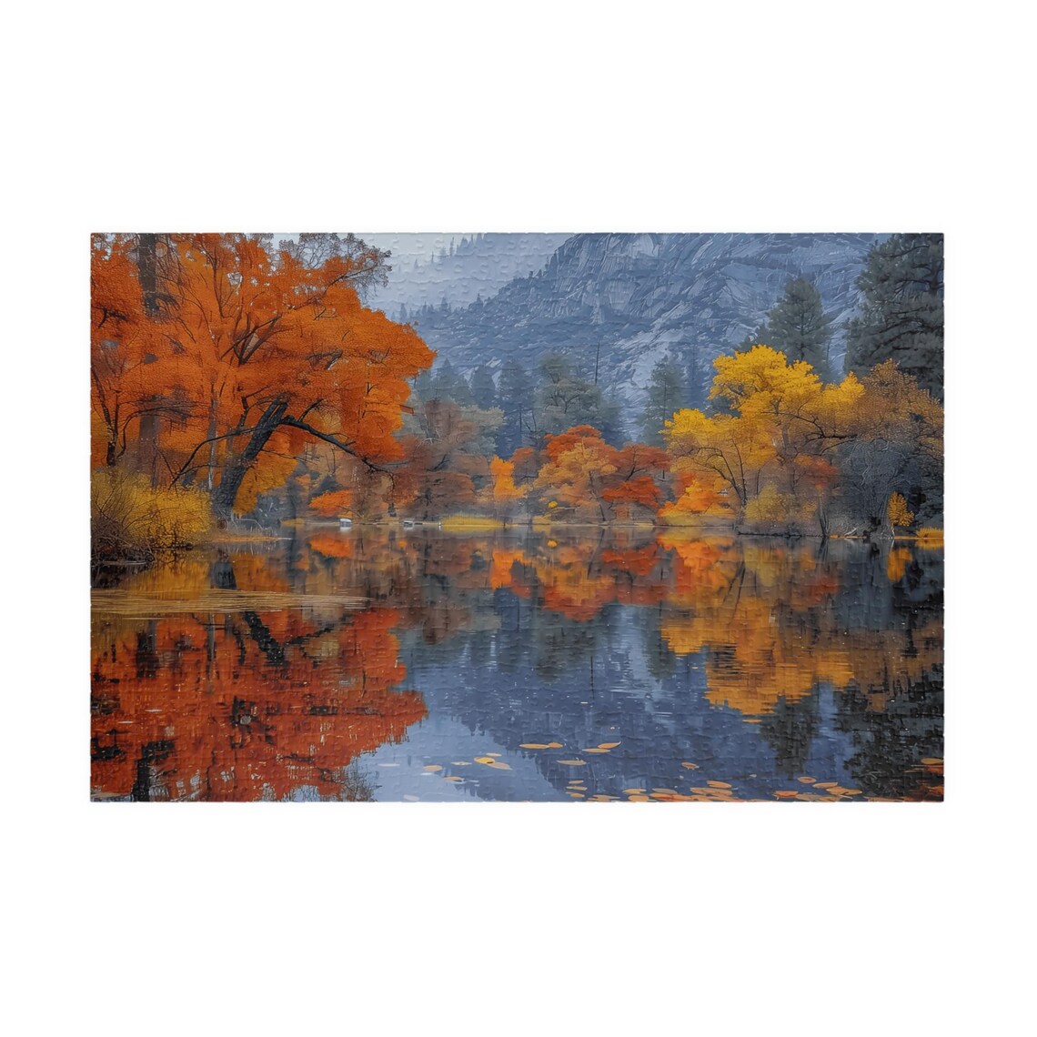 Fall Mountain Lake Jigsaw, Autumn Nature Art Print - Image 3