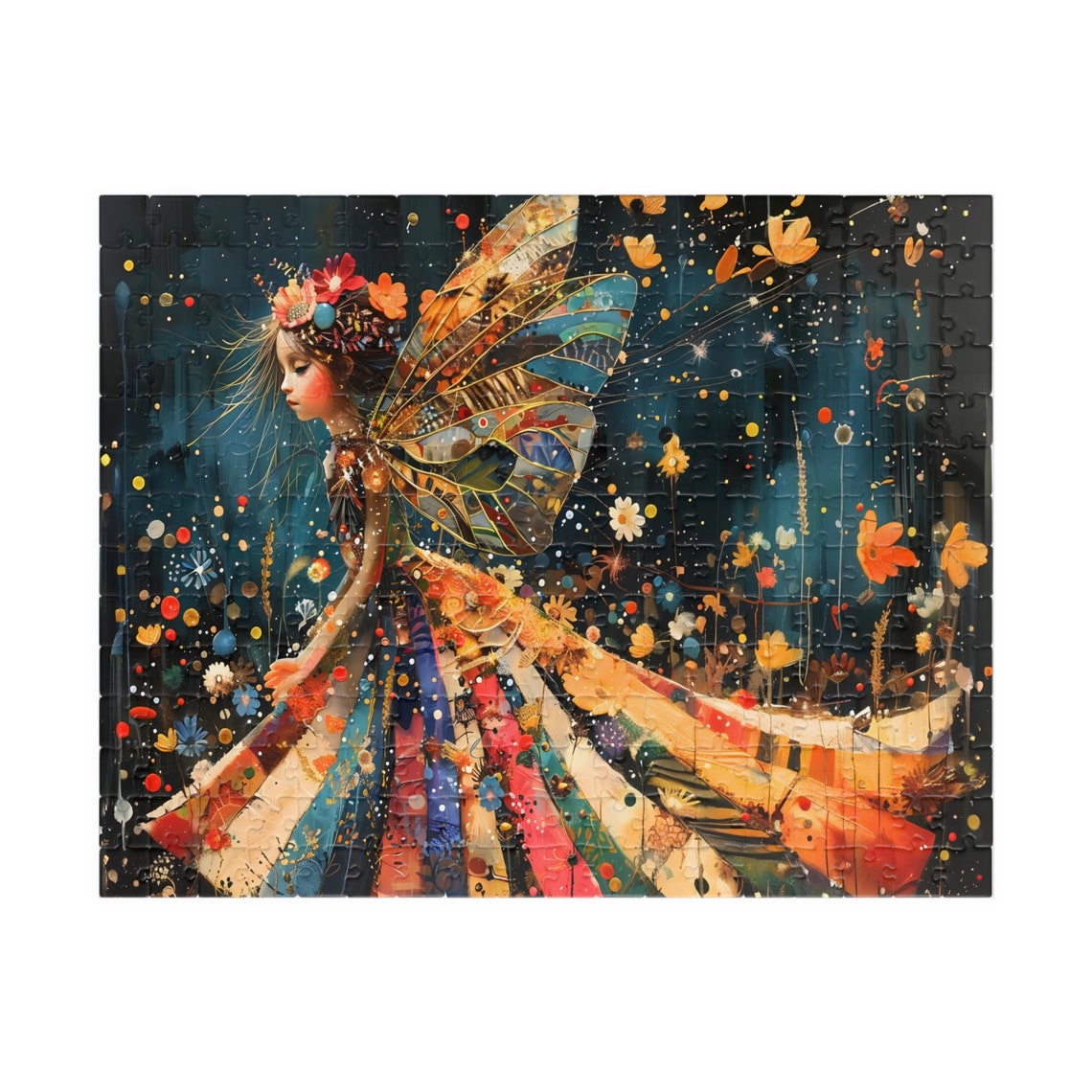 Boho Patchwork Fairy with Butterfly Wings Night Sky Magic Poster - Image 2