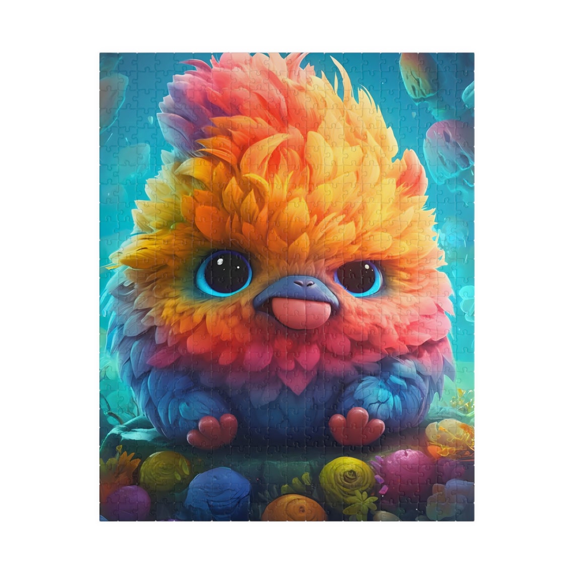 Cute Rainbow Fluffy Bird Fantasy Creature Turquoise Whimsical Poster - Image 5