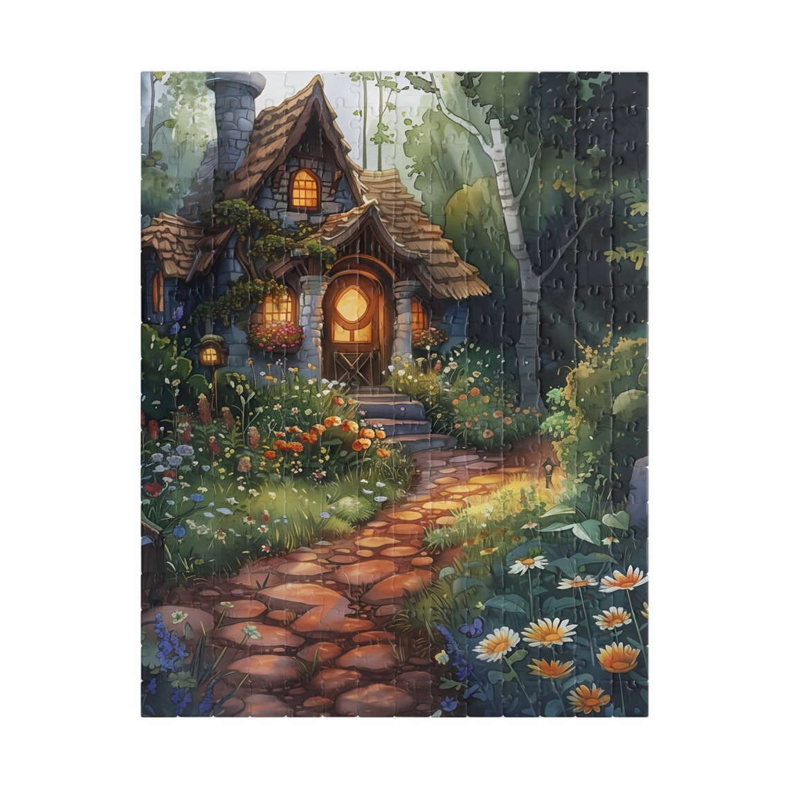Watercolor Country House Thatched Roof Forest Garden Path Poster - Image 5