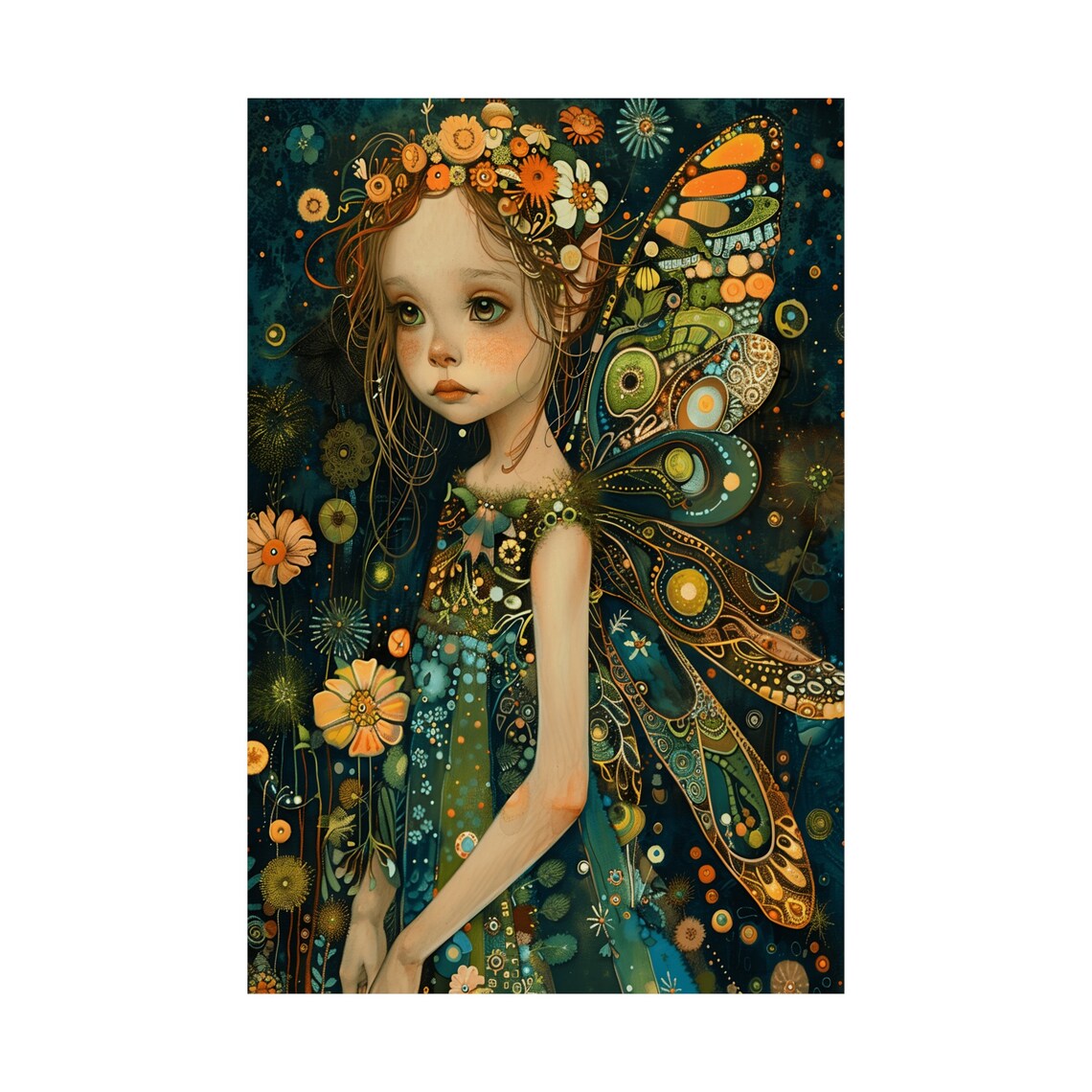 Fairy Girl with Jeweled Butterfly Wings Midnight Garden Poster - Image 4