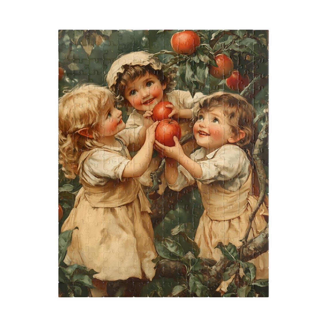 Happy Children Picking Red Apples in Sunny Orchard Vintage Poster - Image 5