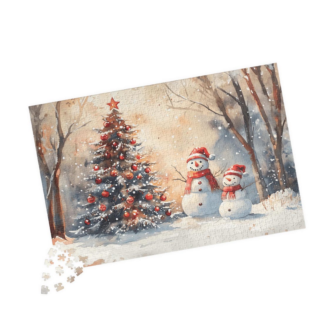 Two Smiling Snowmen In Santa Hats By A Christmas Tree Art Print - Image 4