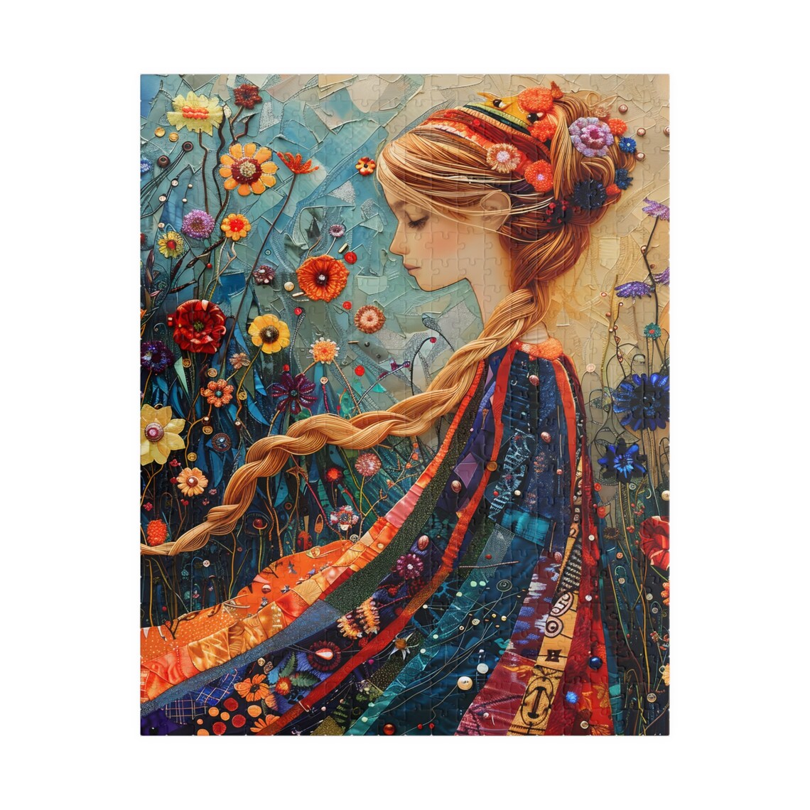 Mosaic Style Woman Portrait in a Blooming Flower Garden Poster - Image 6