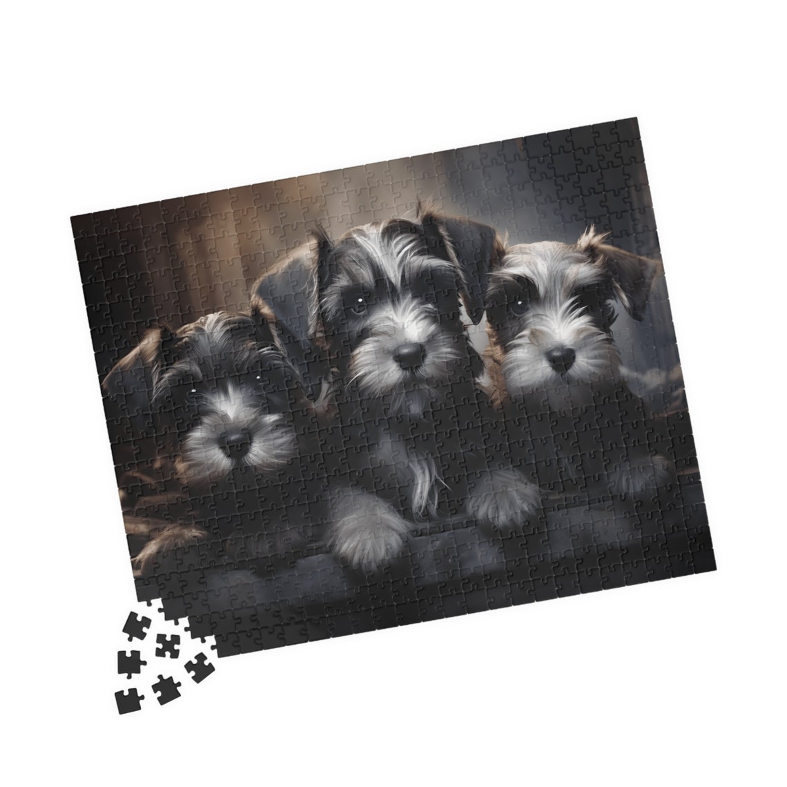 Three Cute Miniature Schnauzer Puppies in Salt and Pepper Art Print - Image 4