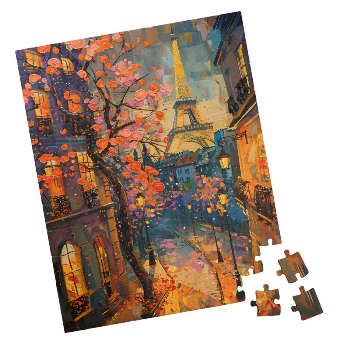 Paris Street with Eiffel Tower Autumn Trees Impressionist Art Poster