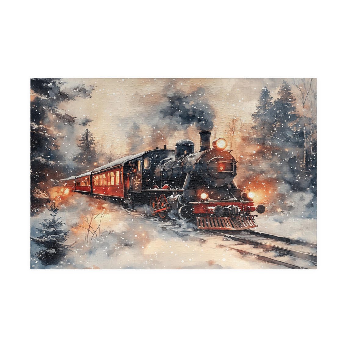 Classic Black Steam Train Steaming Through Winter Snowfall Poster - Image 3