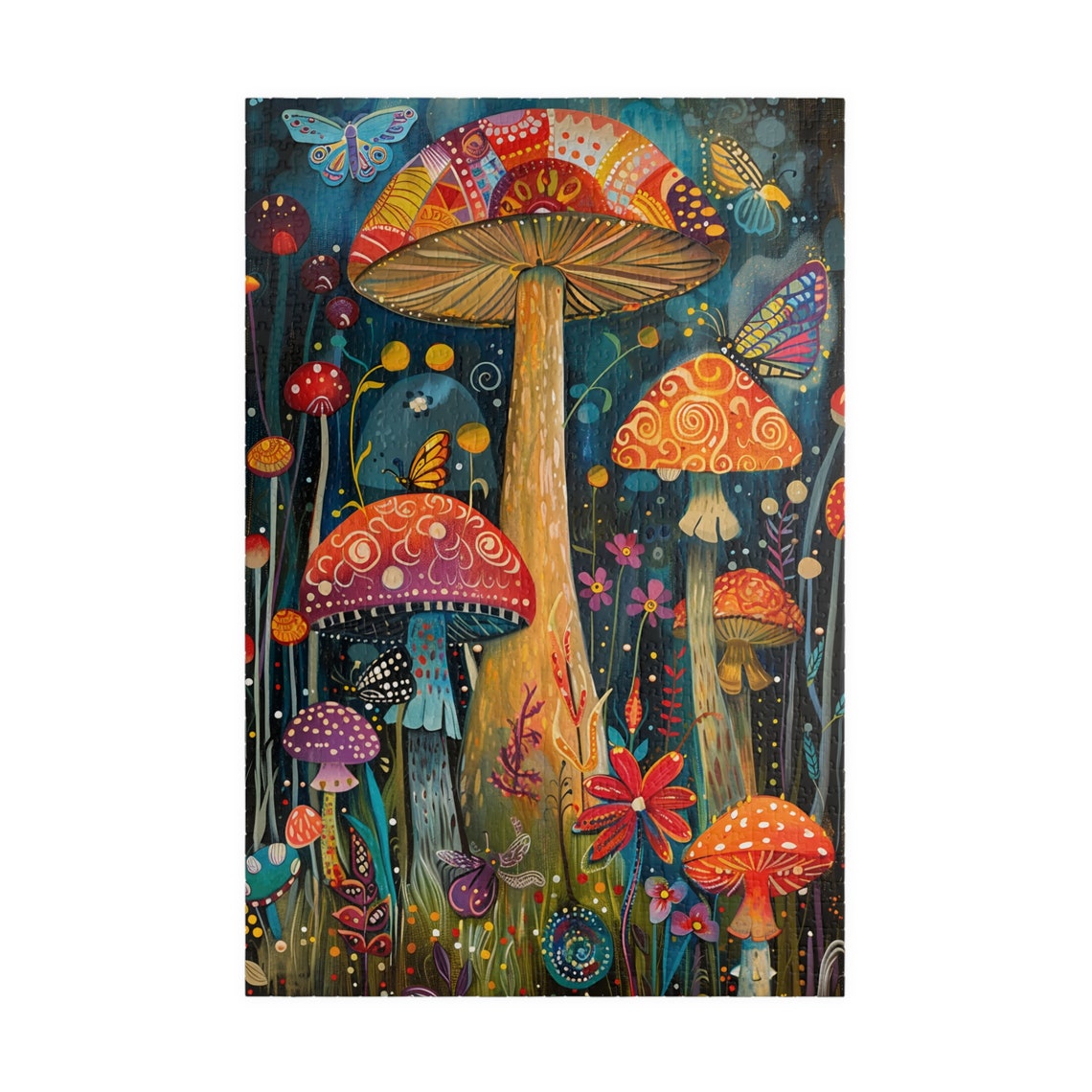 Magical Glowing Mushrooms In A Midnight Forest Scene Art Poster - Image 3