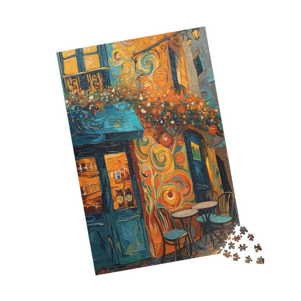 Colorful Parisian Cafe Swirling Impasto Storefront Art Poster - Image 4