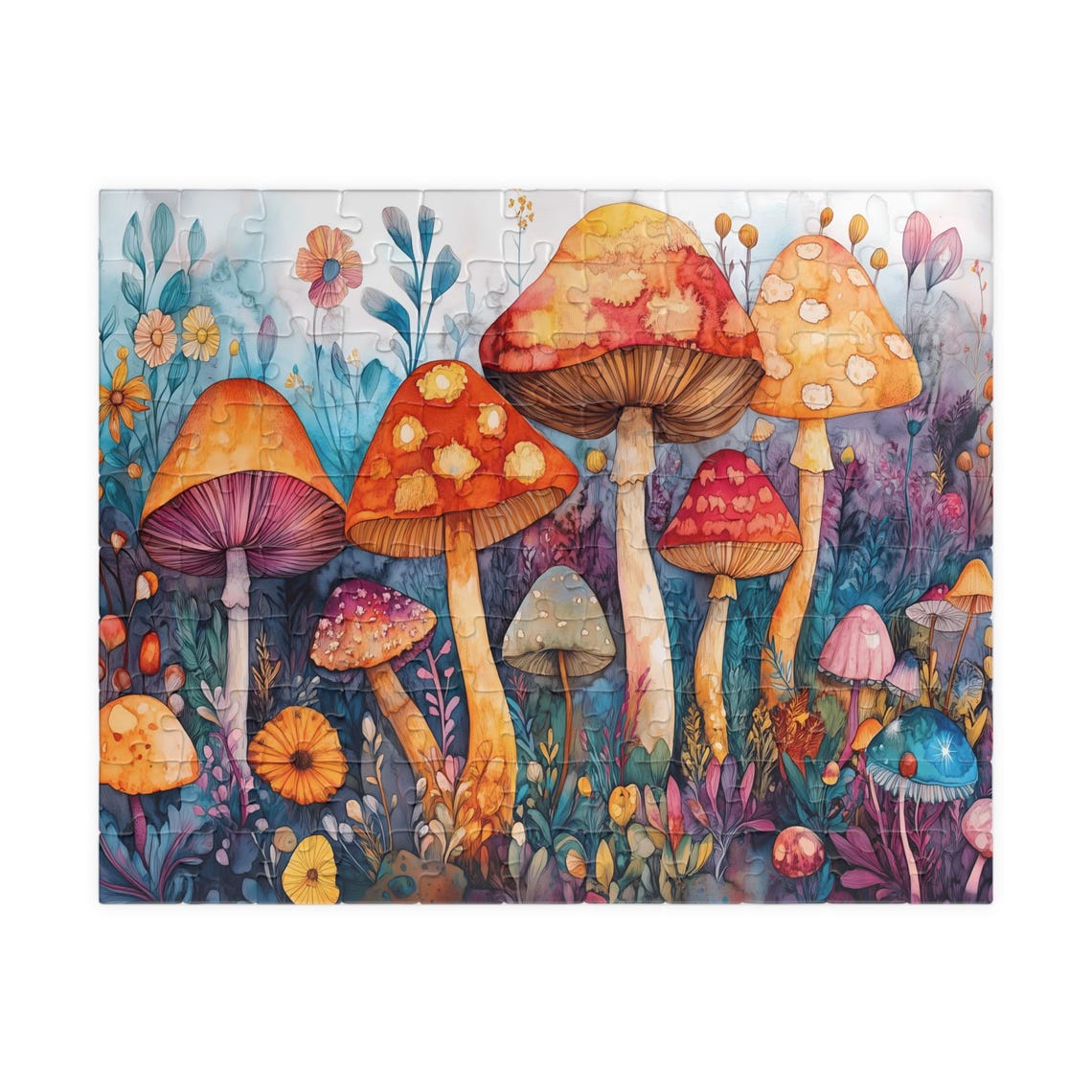 Colorful Watercolor Mushrooms in a Blooming Flower Garden Art Print - Image 5