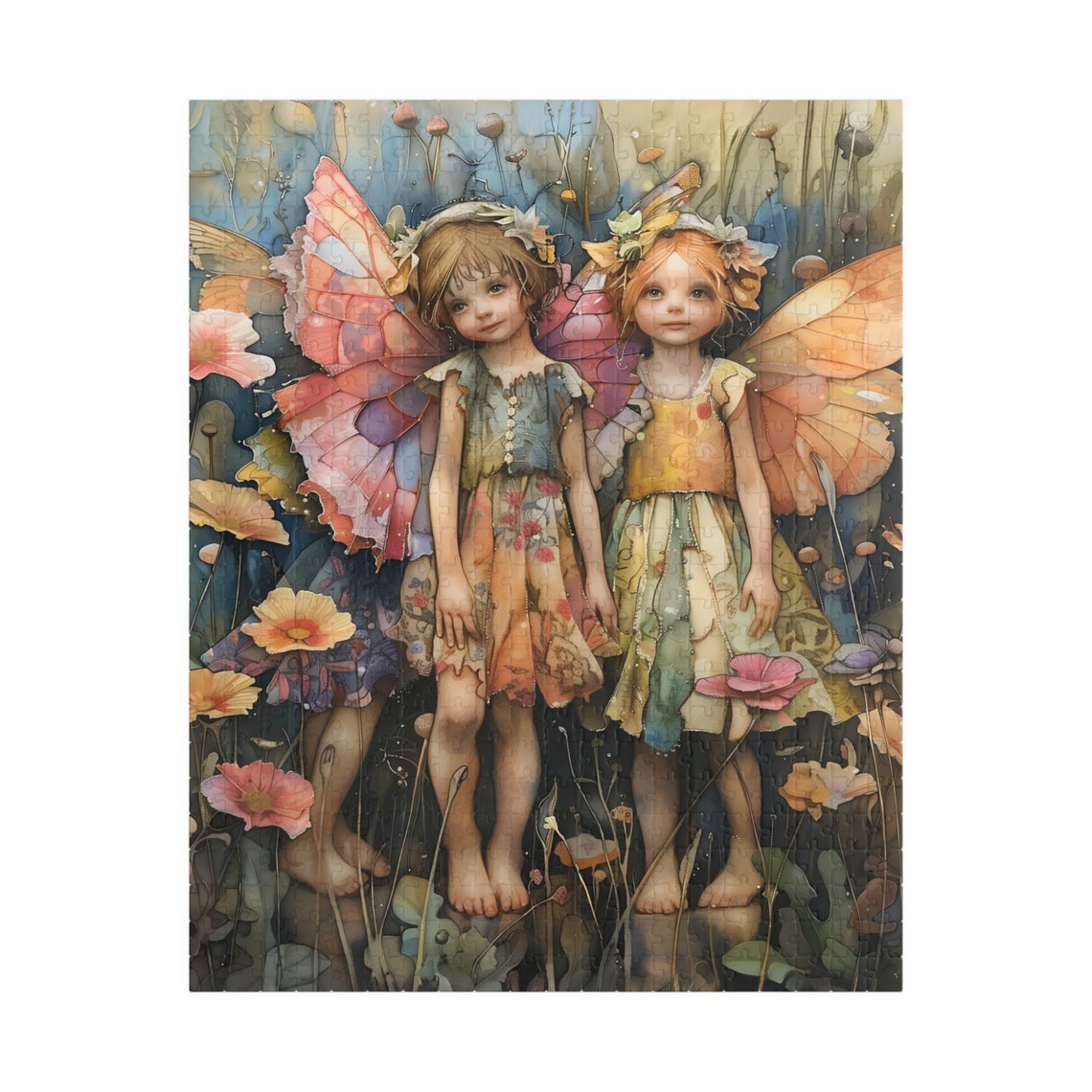 Two Little Fairies Wildflowers Butterfly Wings Watercolor Poster - Image 5