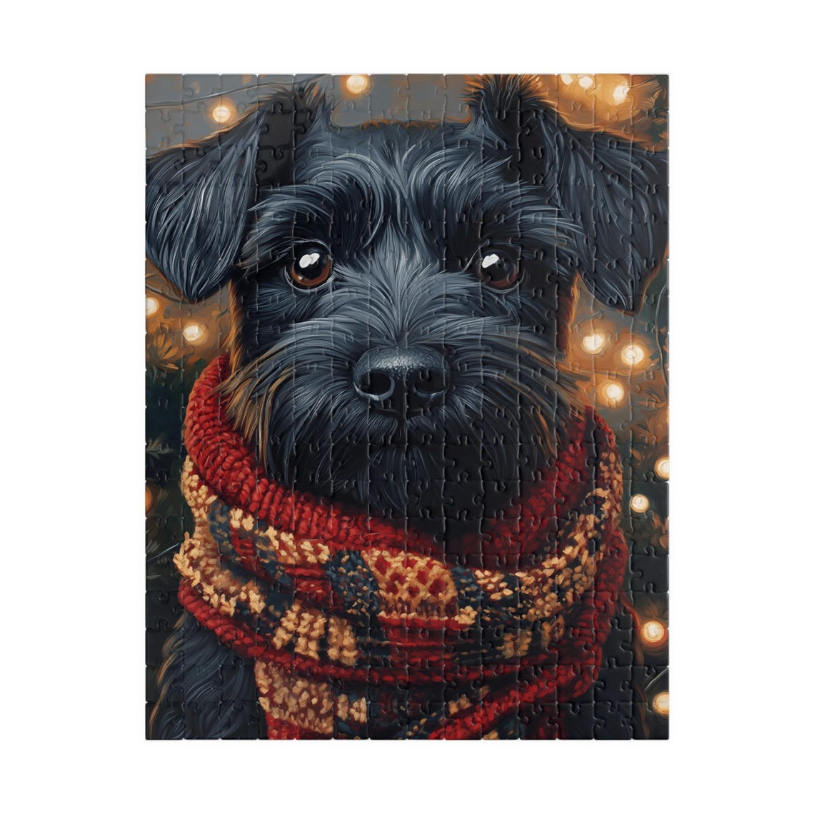 Black Schnauzer Dog With Knit Scarf Holiday Jigsaw Puzzle Print - Image 5
